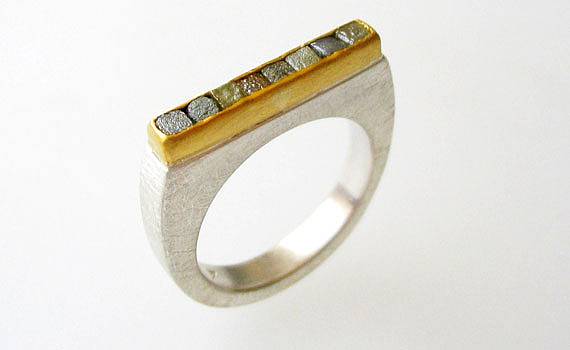 Rings - 925- Silber, Feingold, Rohdiamanten