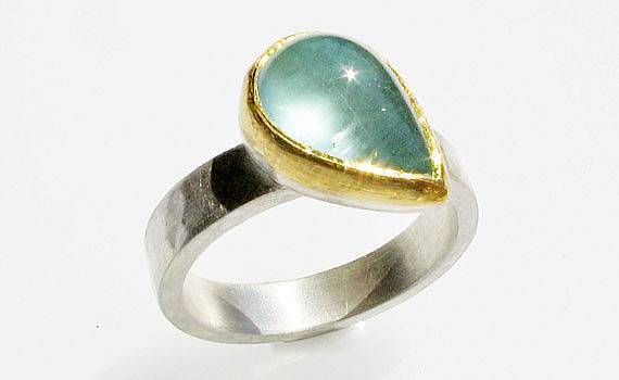 Rings - 925- Silber, Feingold, Aquamarin