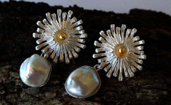 Ohrschmuck - Keshi-Perlen, 925- Silber, Feingold