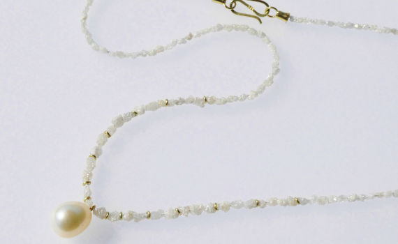 Rohdiamanten, Süßwasserzuchtperle, 585-Gold